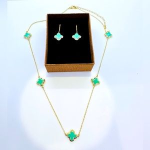 Turquoise enamel clover earrings and necklace